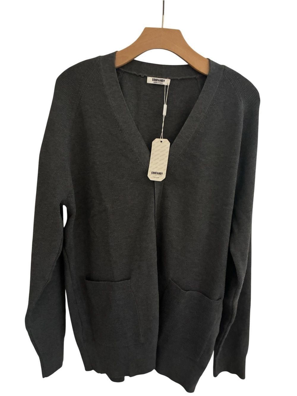 COOGANDY Charcoal V-Neck Open Cardigan with Pockets NWT